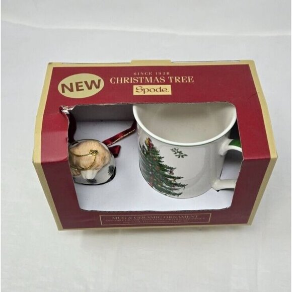 Spode Coffee Mug & Puppy Ornament Christmas Ceramic Tree Boot Set of 2 - Picture 2 of 9